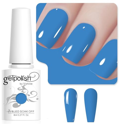 Vishine Cornflower Blue Gel Nail Polish, 8ml High Gloss Soak Off U V Gel Nail Polish for French Nail Manicure Salon DIY L243