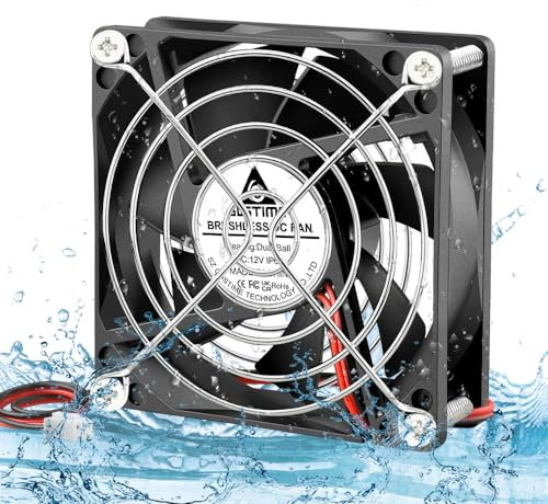 GDSTIME 12V Fan 80mm cooling Fan IP67 Waterproof 80mm x 25mm Axial Dual Ball Bearing 2800 RPM Extractor Case Cooler For Refrigerator Terrarium Hydroponics Electronic Cabinets