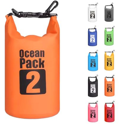 MORAINJAY 2L Wasserdichter Beutel, Orange Dry Bag 2L/5L/10L/15L/20L/25L/30L Wasserdicht, Schützt Telefon, Roll Top wasserdichte Tasche Rucksack Packsack Seesack für Schwimmen/Rafting/Bootfahren