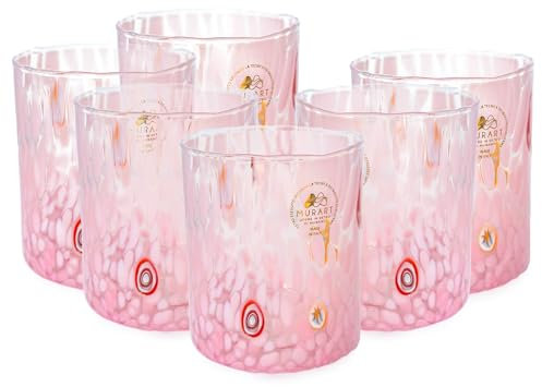 MurArt Bicchieri di Murano Set da 6 bicchieri da 300ml Collezione Tower in vetro soffiato a mano in lavorazione artigianale Made in Italy (Rosa, Bicchiere 6pz)