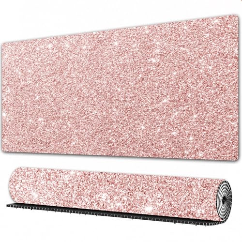 EOMKSE Grand Tapis de Souris de Jeu,Paillettes d'or Rose Paillettes floues,avec Bords surpiqués et Dos antidérapant,sous-Main pour Clavier et Souris,40x75 cm