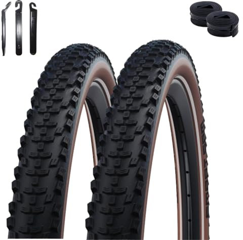 2 x Schwalbe Smart Sam Fahrradreifen ADDIX Performance Line Schwarz/Bronze 54-584 (27.5 x 2.10) + 2 x Schwalbe Schläuche AV19 inkl. Reifenheber
