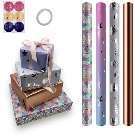 4 rouleaux de papier cadeau métallique et brillant, 43 cm x 3 mètres, rouleau de papier cadeau d'anniversaire pour anniversaire, fête, mariage, festival, décorations de cadeaux