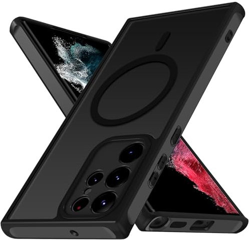 ivoler Coque Magnétique pour Samsung Galaxy S22 Ultra 5G, Compatible avec MagSafe, Translucide Mat Arrière Étui de Protection en Silicone Liquide Antichoc, Mince Anti-Rayures Dos Bumper Housse, Noir