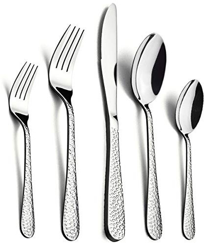 HaWare Besteck-Set, gehämmert, 60 Stück, silberfarben