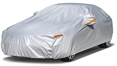 Kayme 6 Schichten Autoabdeckung Wasserdicht Atmungsaktiv, Vollgarage Autoplane für Staub Sonne Schutz, Kompatibel mit BMW 3er/M3 E30/E36/E46, Benz W205, EOS Abdeckplane für Limousine(bis zu 450 cm) 3M