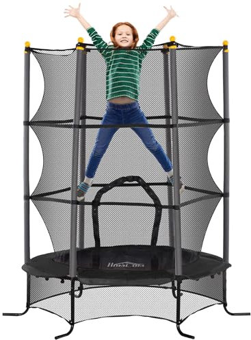 HOMCOM Kindertrampolin Ø163 cm, Trampolin mit Sicherheitsnetz, Randabdeckung, Gartentrampolin für Kinder 3-10 Jahre, bis 50 kg belastbar, Schwarz