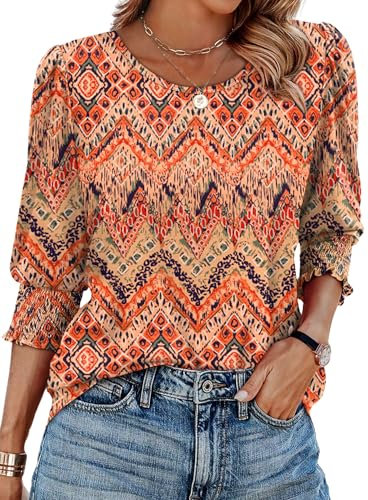 Aokosor Womens Tops 3/4 Sleeve T Shirts for Women UK Crew Neck Tunic Womens Blouses Ladies Boho Tops Size 22-24