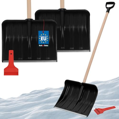 KOTARBAU® 2er Set Schneeschaufel für Auto 40 cm mit Holzstiel 131 cm + Eiskratzer Auto Set Schneeschieber für Auto zur Schneeräumung Scheibenkratzer Auto mit Gummilippe Snow Shovel Car