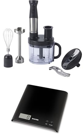 Salter Blender & Scale Set -5 in 1 Blend & Prep Food Chopper/Immersion Stick Blender with 2 Speed Settings, Stainless Steel Blades, Arc Digital Kitchen Scales with Tare Function, 1500W