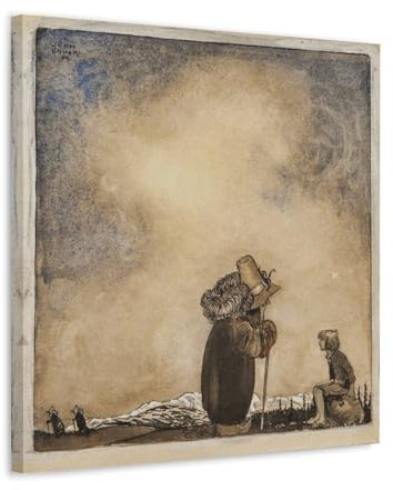 HAJIDEMA John Bauer Kunstposter Old Man Talking to A Boy auf Leinwand, Wandkunstdruck, Foto, Bild, Gemälde, Raumdekoration, Heimdekoration, 70 x 70 cm