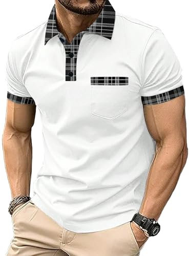 Mens Polo Shirts Casual Short Sleeve Athletic T-Shirts Classic Contrast Collar Shirt with Pocket (UK, Alpha, L, Regular, Regular, #9)