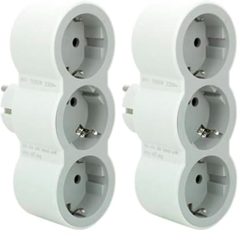 Legrand 694518, Adaptadores 2P+T, 3 Tomas de enchufes/Corriente Frontales, Ladron de enchufes, Color Blanco/Gris Claro (Paquete de 2)