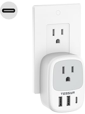 Wall Charger Block, 3 USB Charging Ports (1 USB C) and 1 AC Outlet Splitter, TESSAN 1875W Wall Outlet Extender, Multi Plug Adapter for Cruise, Home, Office, Dorm Room Essentials