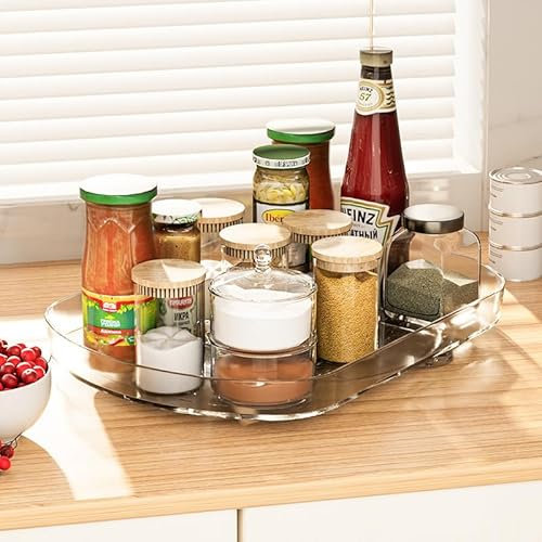 BTBHIHO Turntable Fridge Organisers, Transparent Rectangle Lazy Susan Organizer, Anti-slip Fridge Storage Containers for Cabinets Tables Kitchens Pantries and Drinks Fruits Seasonings