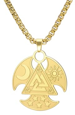 Amaxer Odin Valknut Anhänger Halskette für Männer Wikinger Keltisch Norse Triple Odin Hörner Halbmond von Oden Horn Edelstahl Schmuck Kette Halskette