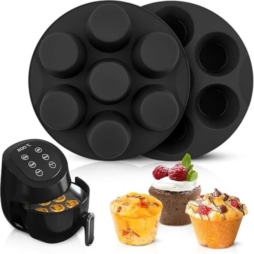 YXHZVON 2Pcs Silicone Cupcake Tray, 7 Cup Deep Silicone Muffin Tray, Cupcake Moulds Muffin Cake Baking Trays, Cake Tray Molds, for Yorkshire Pudding, Bun, Cakes(Black)