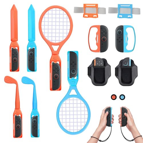 Switch 2 Sports Zubehör Set,für Switch 2 (18-in-1), Zubehör-Kit Kompatibel mit Golfschläger/Badminton-Tennisschläger/verstellbare Armbänder und Beinriemen/Griffhülle für Joycon Mario