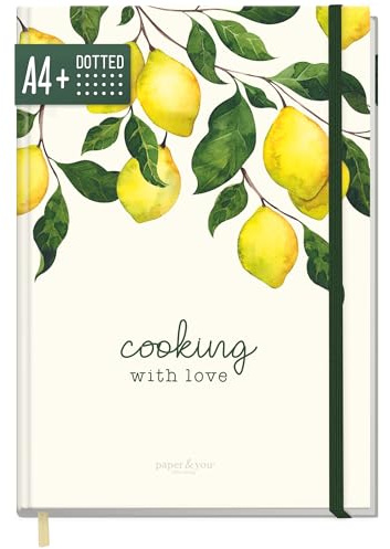paper&you® DIY Rezeptbuch zum Selberschreiben A4+ Cooking with Love | 156 nummerierte Seiten mit Punktraster, 100g/m²-Papier, Gummiband & Lesebändchen - Kochbuch zum selbst schreiben