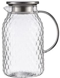 Pichet à jus de 1,9 L avec couvercle en acier inoxydable, cruche en verre, bouteille d'eau en verre résistante à la chaleur pour jus et lait