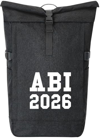 Huuraa Kurierrucksack ABI 2026 Abitur 30-44 Liter Black Melange Fairtrade Rolltop Rucksack Geschenkidee