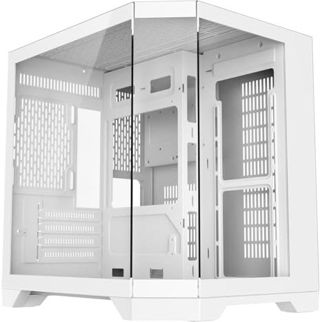 CiT DS240 White Dual Chamber Panoramic Three-Sided Tempered Glass Micro-ATX PC Computer Case With 6-Port PWM Fan Hub Included