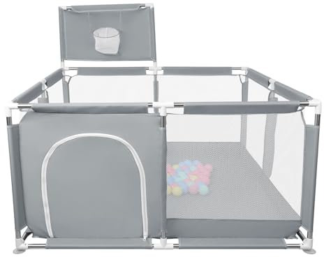 Laufstall Baby,Laufstall baby für Babys mit weichem,Baby Laufstalls mit Reißverschlusstür,Kinder laufgitter,inklusive 50 Bällen,Leicht zu Reinigen (126x126x66cm Dunkelgrau)