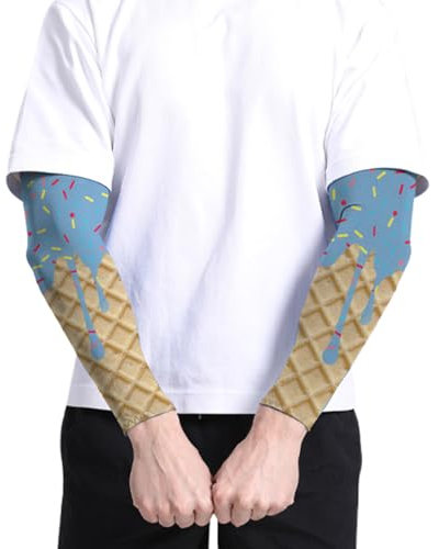 Yhsioaklo Sonnenschutz-Armstulpen – Outdoor-Armstulpen, Eiscreme-Motiv, UV-Schutz, farblich passender Ellenbogenschutz für Damen und Herren, Wandern, Training, Gartenarbeit, Reisen, Indoor-Angeln, 001