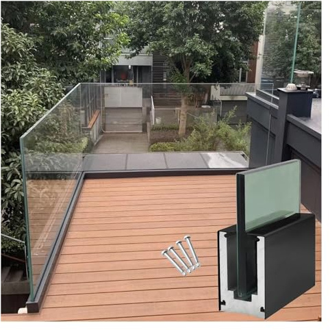 Abrazadera de aluminio duradera for barandilla de vidrio (1 pieza) for uso en interiores y exteriores, ideal for patios, balcones y escaleras.(Black)