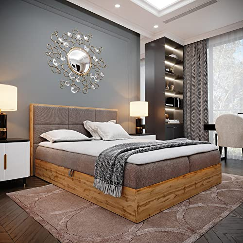 FURNISTAR Boxspringbett LOFT 1 Doppelbett - Das Perfekte Bett für Ihr Schlafzimmer. 200x200cm Mit Bonellmatratze, Bettkasten für Bettwäsche und Topper. Mit Kopfteil. (Braun, 200x200)
