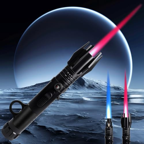 Jetflamme Feuerzeug, Gas Nachfüllbar Sturmfeuerzeug, Hochtemperaturbeständiges Jet Feuerzeug Mit Einstellbarer Roter/Blauer Flamme, Taschenlampe Feuerzeugs For Kerze, Camping, Grillen, Küche, Geschenk