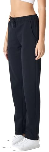 COMEOR Jogginghose Damen-Baumwolle Sporthose Lang - Sweatpants Frauen Freizeithose - Laufhosen Jogger - High Waist Trainingshose Geradem Bein Hose mit elastischem Bund und Taschen Yogahose Schwarz, L