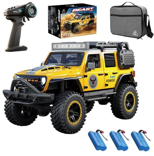 Ledovan Crawler Kletterfahrzeug für Erwachsene, 1:20 Bürstenloser Motor, RC Auto 4x4 Off-Road All Terrain, 2.4Ghz RC Wasserdicht Monster Truck, Gelb, 3 Batterien
