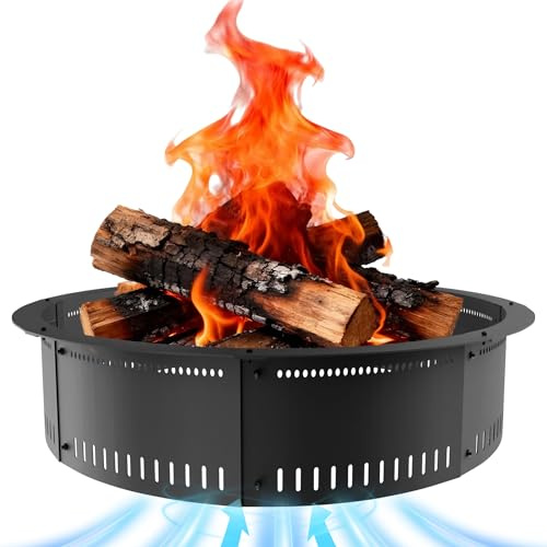 Feuerkorfring, 91 cm Außen/31 Zoll Innendurchmesser, 25,4 cm Höhe 1,5 mm Dicke Feuerstelle, Schweres Kohlenstoffstahlfutter, DIY Lagerfeuerring Oben oder im Boden, für Camping im Freien