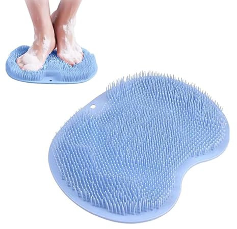Foot Scrubber for Shower Silicone Non Slip Foot Cleaning Mat Blue