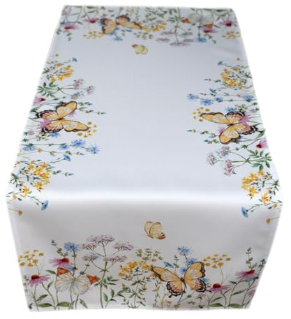 texpot Tischläufer 40 x 90 cm Druck Blumen Schmetterlinge Sommer Frühling