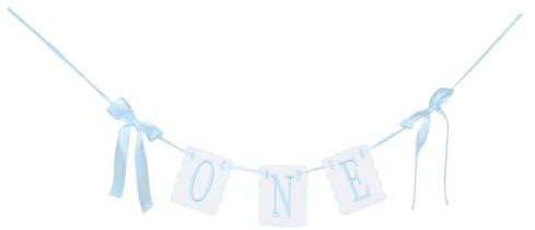 jojofuny Einjähriges Geburtstags Stickerei Banner für Hochstuhl Blaues Hochstuhl Banner mit Schleife Hochstuhldekoration für Geburtstagsfeier