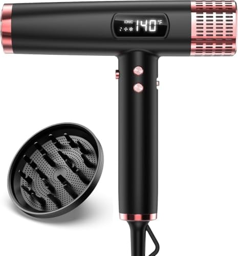 MESCOMB Föhn mit Diffusor, 1875W Negativ Ionen Haartrockner | Salon Haarfön mit Heiß-/Kalttaste, Dual Spannung Fön, Reisefön mit 4 Temp.-Stufen, Schnelltrocknen Fön mit LED-Anzeige