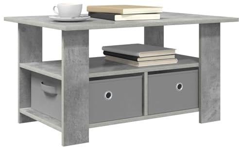 vidaXL Couchtisch Beton Grau 77 x 55 x 42 cm Holzwerkstoff, Moderner rechteckiger Couchtisch, stylisches Wohnzimmer, robuste Bauweise mit viel Stauraum für die Familie