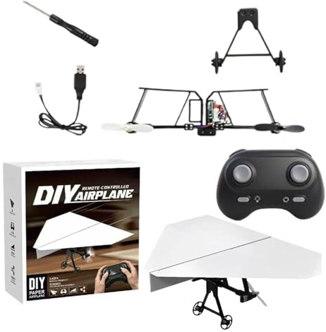 RC Paper Airplane DIY Kit, DIY Electric Remote Control Plane With Gyro Stabilizer & Duals Propellers, Lightweight Foldable Flying Stem Toy, For Boys Girls Backyard Park Beach