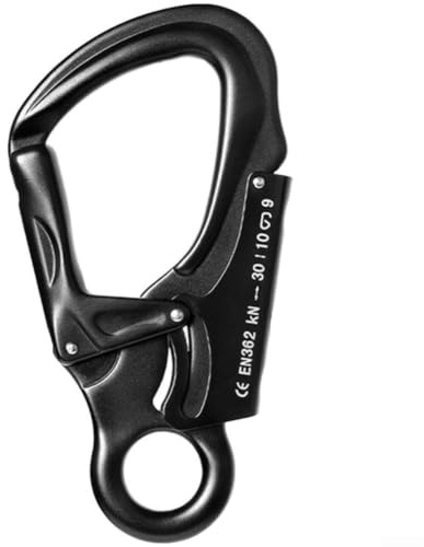 Moschettone resistente 35KN clip di bloccaggio automatico per corde da arrampicata - Gancio di sicurezza in lega di alluminio per alpinismo e salvataggio 14 x 7 cm (nero)
