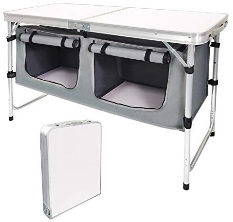 CampLand Outdoor Folding Table Aluminum Lightweight Height Adjustable with Storage Organizer for BBQ, Party, Camping