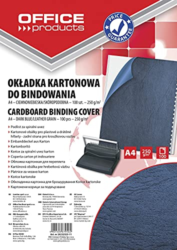 OFFICER PRODUCTS 20232525-11 Einbanddeckel Deckblätter zum Binden Karton/Hartkarton Lederstruktur / A4 250 g/qm/ 100 Stück Dunkelblau