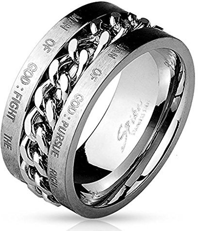 beyoutifulthings BIBELVERS Ketten-Detail Band-Ring Chirurgenstahl 316L Verlobungs-Ring Partner-Ring Trau-Ring Silber Schwarz Gold 47(15)-75(24)