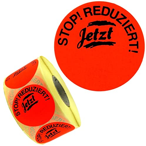 1.000 Aktionsetiketten/Rabattetiketten mit Aufdruck STOP REDUZIERT, leuchtrot permanent 50mm 1 Rolle