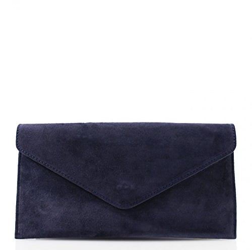 LeahWard Wrist Strap Genuine Italian Suede Leather Envelope Clutch Bags Party Wedding Purse Handbag Cross Body Bag CW01 (Navy Suede)