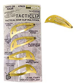 Tacticlip - 4 Pack - A/U Camouflage Tactical Hair Clips, Multitool Snap Barrettes - Multi-Functional Keychain Metal Multi Tool - Box Cutter, Serrated Edge, Raptor Claw - Arid/Urban Camo Pattern