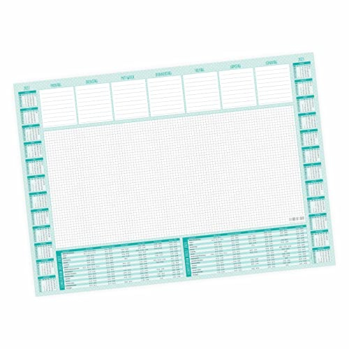 A2 Schreibtischunterlage mint Punkte mit Kalender 2024 2025 und Schulferien, Wochenplaner - 25 Blatt Papier zum abreißen