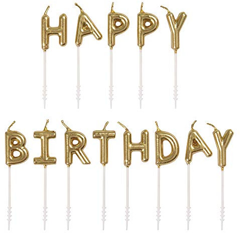 Unique 19995 Gold Happy Letter Pick Birthday Candles, Set of 13