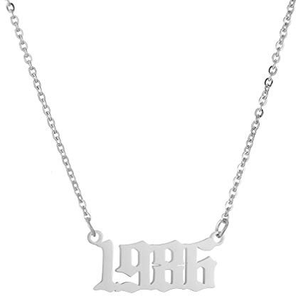 AFSTALR Damen Kette mit Geburtsjahr Edelstahl Nummer Anhänger Halskette Poliert Charme Jahrestag Geburtstagsgeschenk Freundschaft Schmuck für Frauen Silber 1983